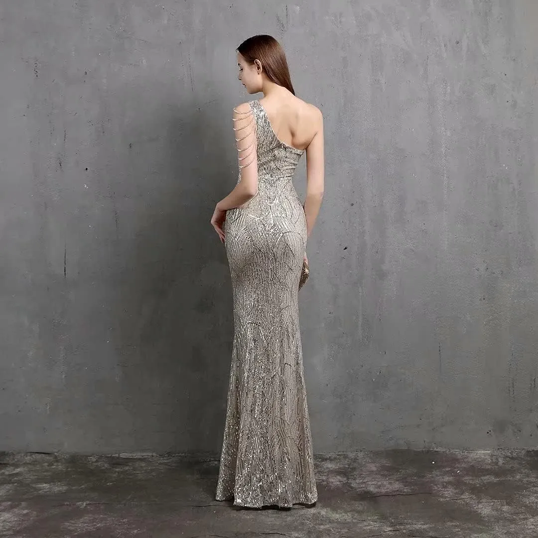 Mordarli 2023 One Shoulder Sequin Prom Dresses with Slit Long Formal Dresses Mermaid Evening Gowns