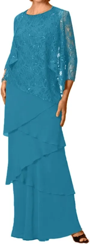 Mother of The Bride Dresses for Wedding Long Evening Formal Dresses Lace Wedding Guest Groom Dress with Jacket Sequin