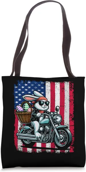 Motorcycle Bunny Easter Biker Egg American Flag Tote Bag
