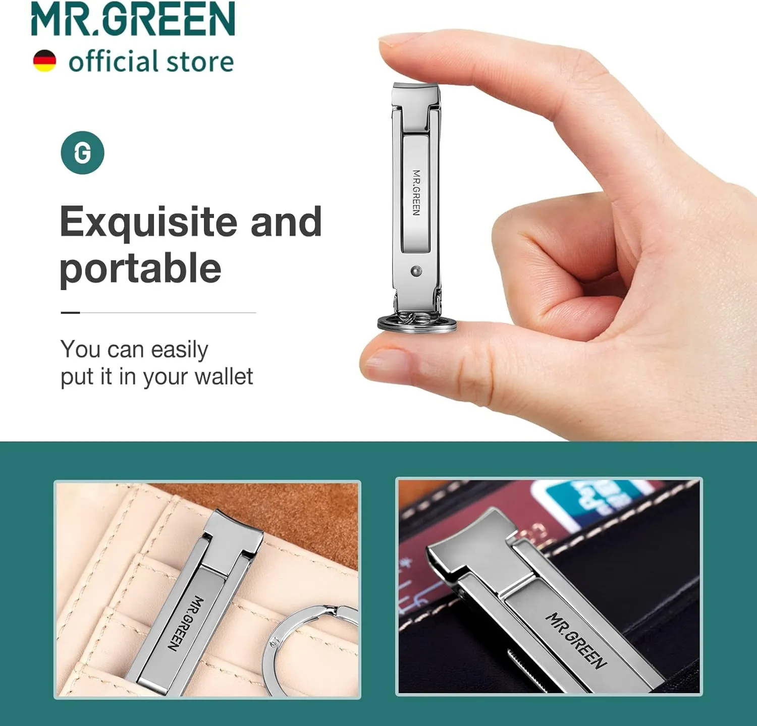 MR.GREEN Collapsible Nail Clippers Small and Thin Portable Travel Nail Scissors Cutter Stainless Steel Manicure Tools with Nail Files (Brown Leather Case  Iron Box) Multicoloured
