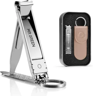 MR.GREEN Collapsible Nail Clippers Small and Thin Portable Travel Nail Scissors Cutter Stainless Steel Manicure Tools with Nail Files (Brown Leather Case  Iron Box) Multicoloured
