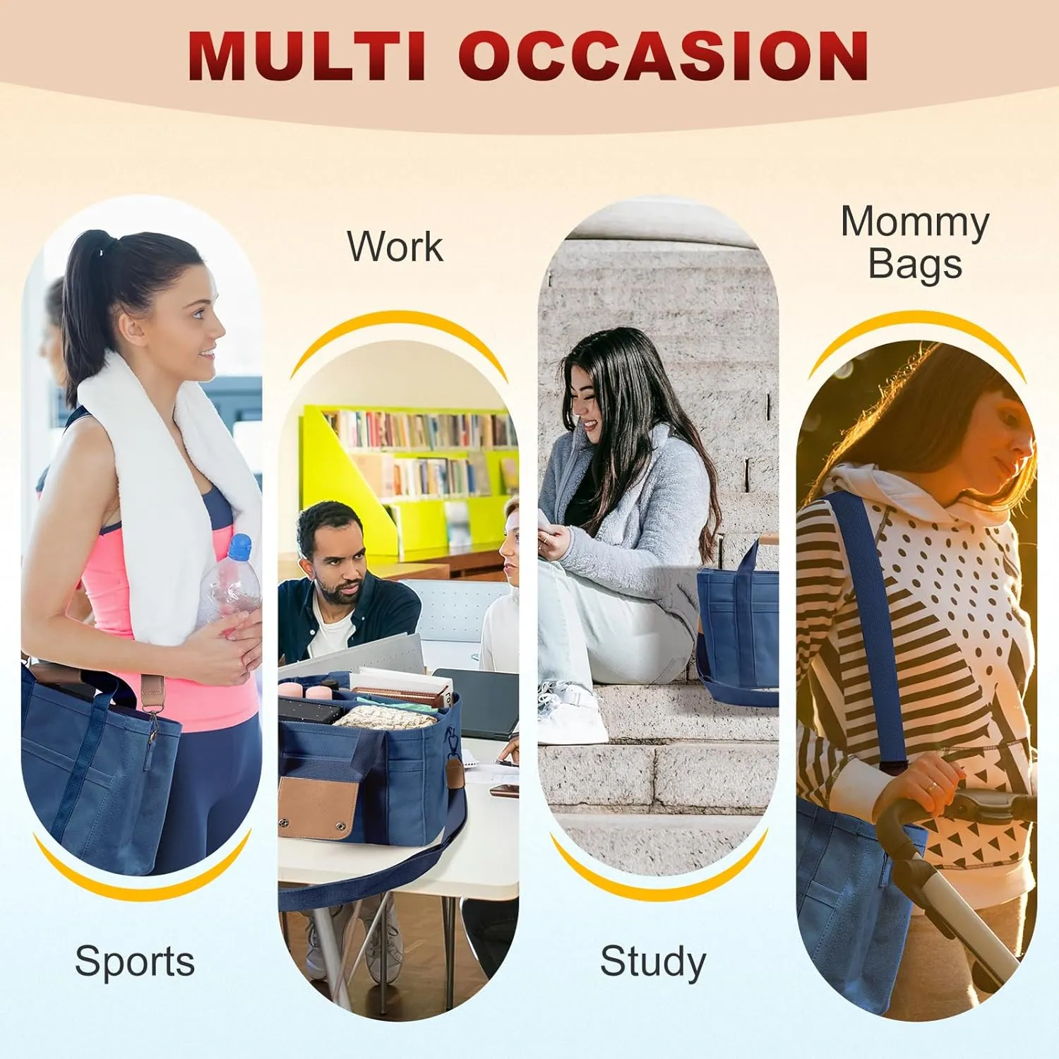 Multi Pocket Tote Bag for Women Canvas Bag with Handle Bag Large Cpacity Purse Reusable Handbag
