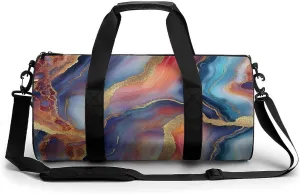 Multicolored Agate Travel Gym Bag for Women Men Cylindrical Duffle Bag Sport Workout Bag with Shoulder Strap
