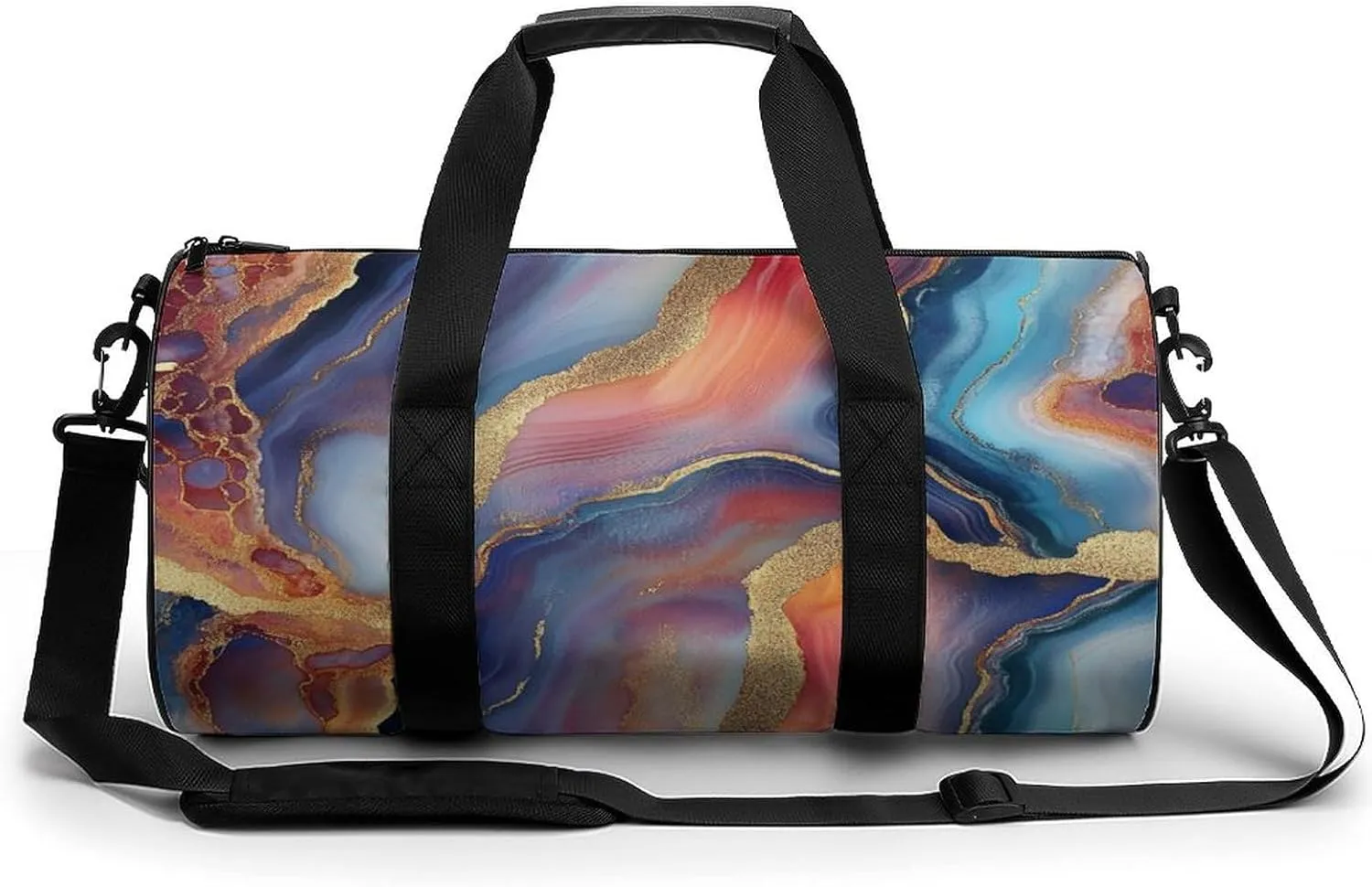 Multicolored Agate Travel Gym Bag for Women Men Cylindrical Duffle Bag Sport Workout Bag with Shoulder Strap