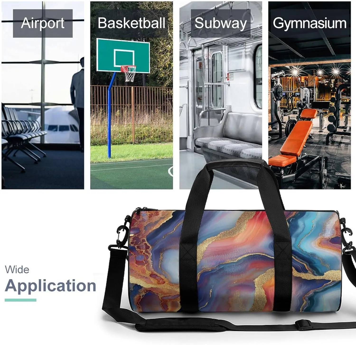 Multicolored Agate Travel Gym Bag for Women Men Cylindrical Duffle Bag Sport Workout Bag with Shoulder Strap