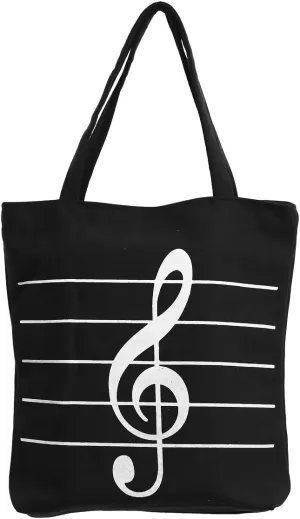Music Notes Handbag Canvas Tote Bag Reusable Grocery Bag Shoulder Shopping Bag for Women Girls Gift (Black)