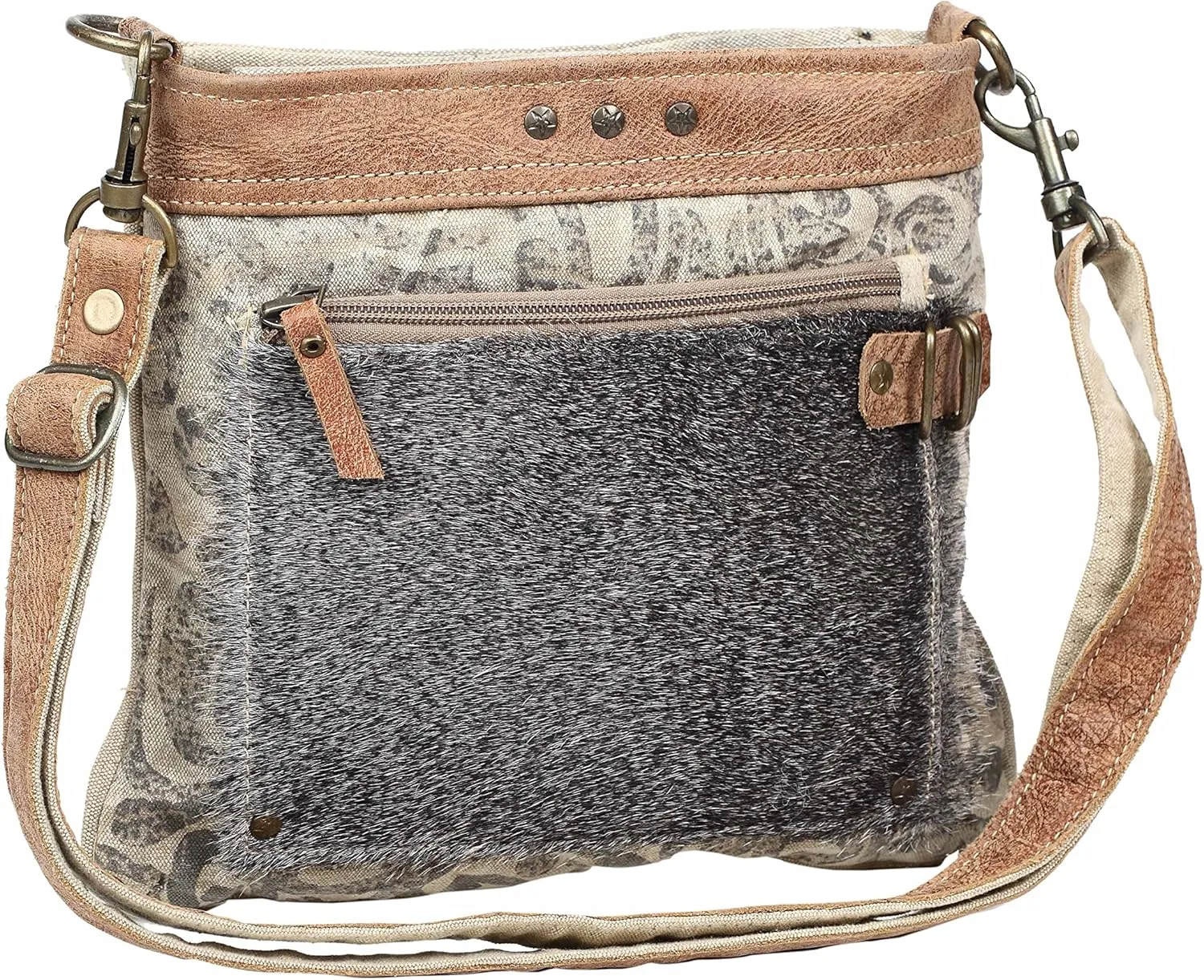Myra Bag Hide & Floral Upcycled Canvas Crossbody Bag S-1202