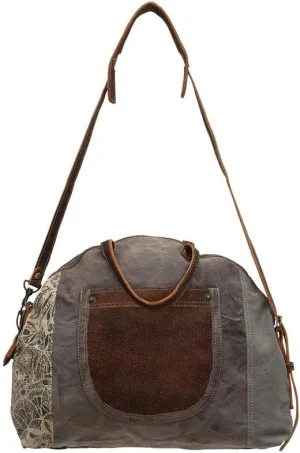 Myra Bags Flowering Upcycled Canvas Shoulder Bag S-0704, Tan, Khaki, Brown, One_Size