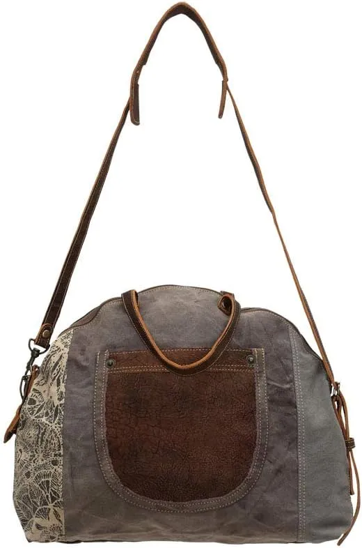 Myra Bags Flowering Upcycled Canvas Shoulder Bag S-0704, Tan, Khaki, Brown, One_Size