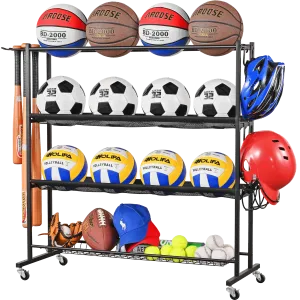 Mythinglogic Basketball Rack, Sports Equipment Storage with Wheels