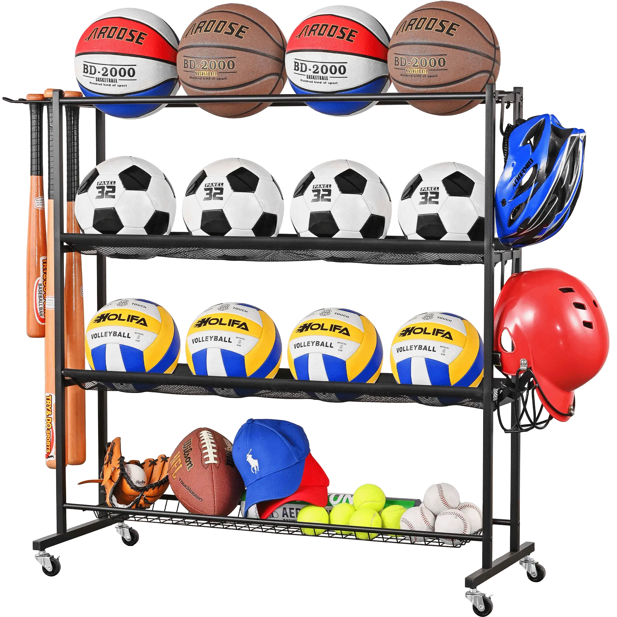 Mythinglogic Basketball Rack, Sports Equipment Storage with Wheels