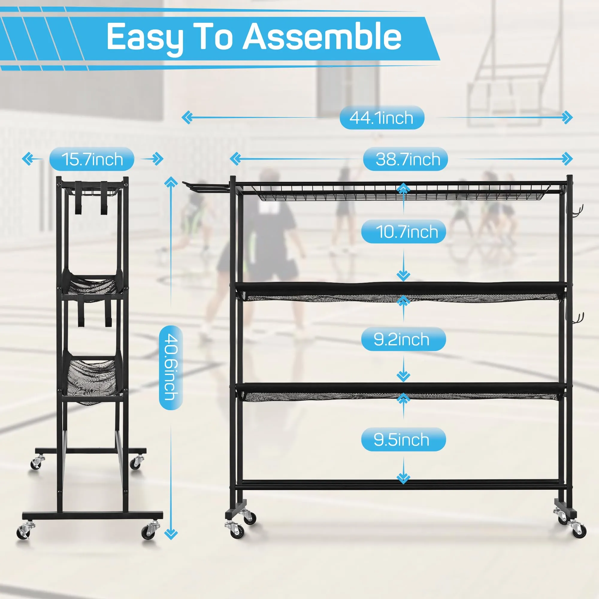 Mythinglogic Basketball Rack, Sports Equipment Storage with Wheels