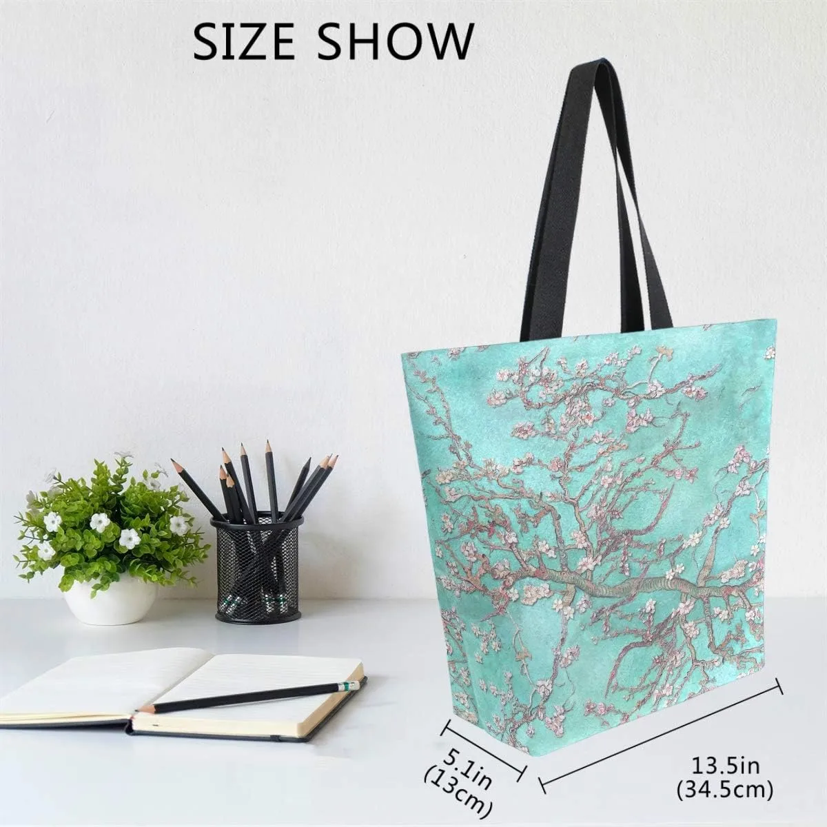 Naanle Japanese Flower Canvas Tote Bag - Large Women's Casual Shoulder Handbag, Cherry Blossom Reusable Multipurpose Heavy Duty Shopping Grocery Cotton Bag for Outdoors