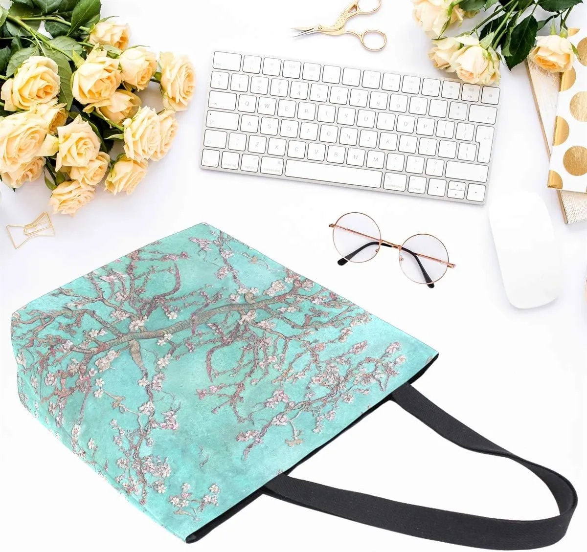Naanle Japanese Flower Canvas Tote Bag - Large Women's Casual Shoulder Handbag, Cherry Blossom Reusable Multipurpose Heavy Duty Shopping Grocery Cotton Bag for Outdoors