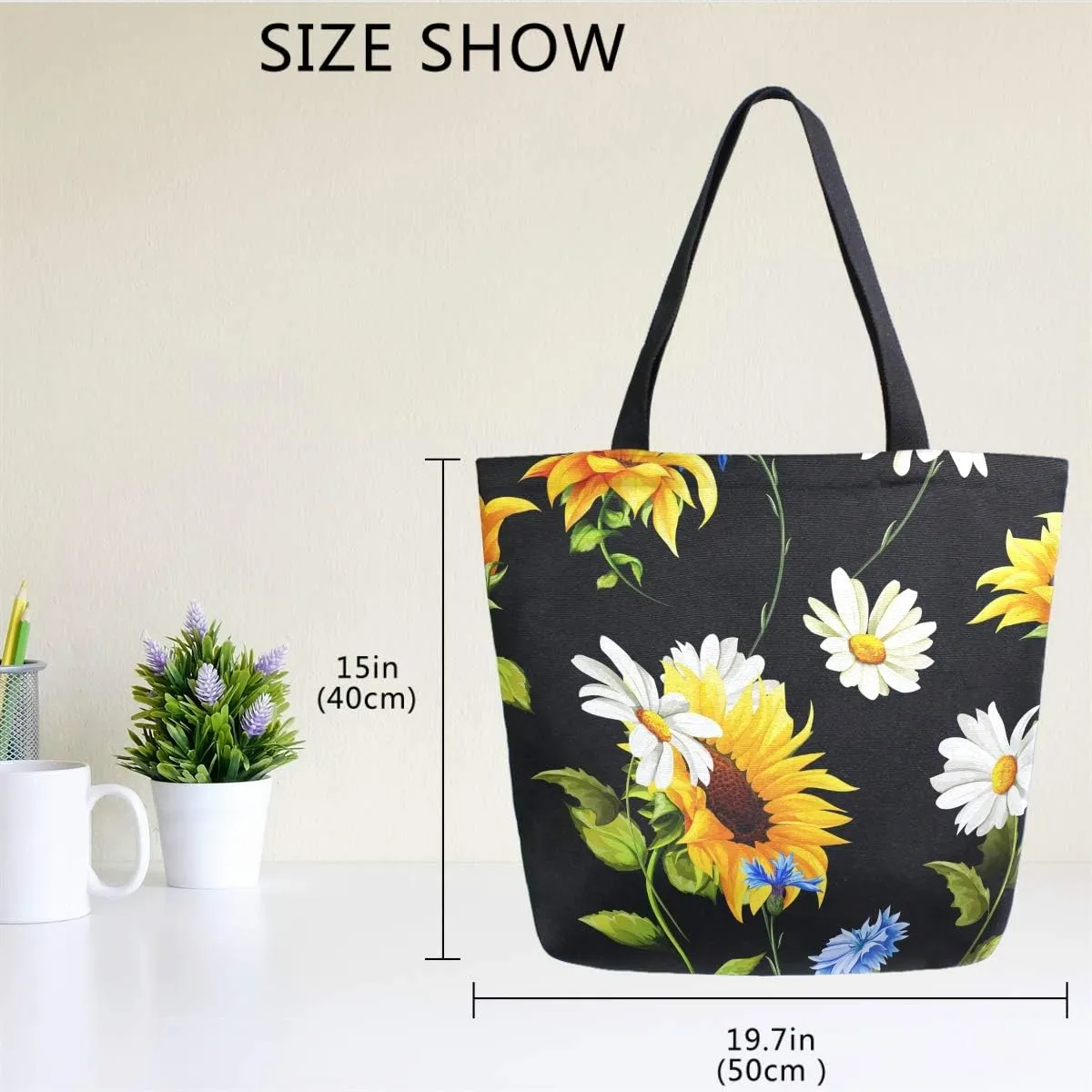Naanle Sunflower Canvas Tote Bag Large Women Casual Shoulder Bag Handbag, Sunflower Daisy Reusable Multipurpose Heavy Duty Shopping Grocery Cotton Bag for Outdoors.