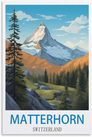 NABIQUE Matterhorn Switzerland Vintage Travel Poster 16x24inch(40x60cm) Decorative Painting Canvas Wall Posters And Art Picture Print Modern Family Bedroom Decor Posters
