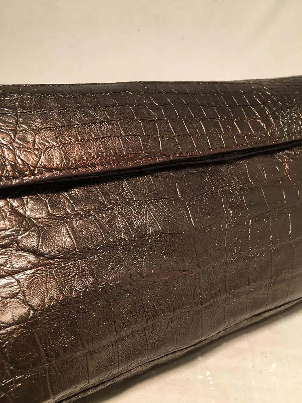 Nancy Gonzalez Bronze Brown Crocodile Clutch