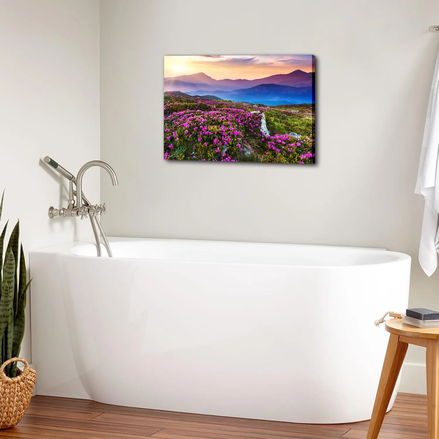 Nature Mountain Canvas Wall Art National Park Landscape Photography Print Sunrise Scenery Home Decorations for Bedroom Kitchen Purple Wildflower Prairie Painting Pictures Framed Poster Artwork 20x30”