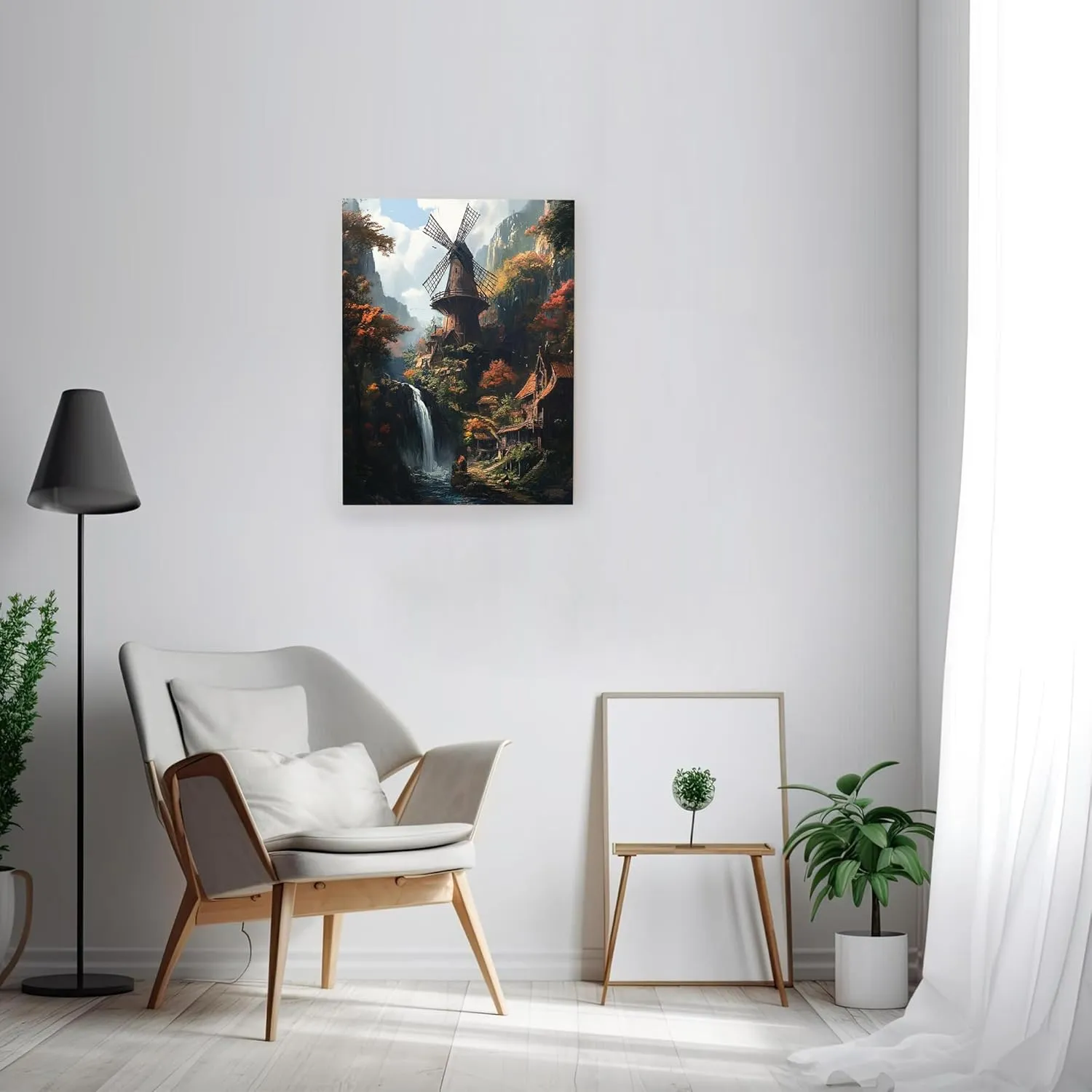 Nature Windmill Wall Art for Living Room Decor, 1 Piece Forest Mountain Landscape Canvas Prints Vertical Wall Art, Small Large Country Decorative Bathroom Dining Room Bedroom 8 * 12