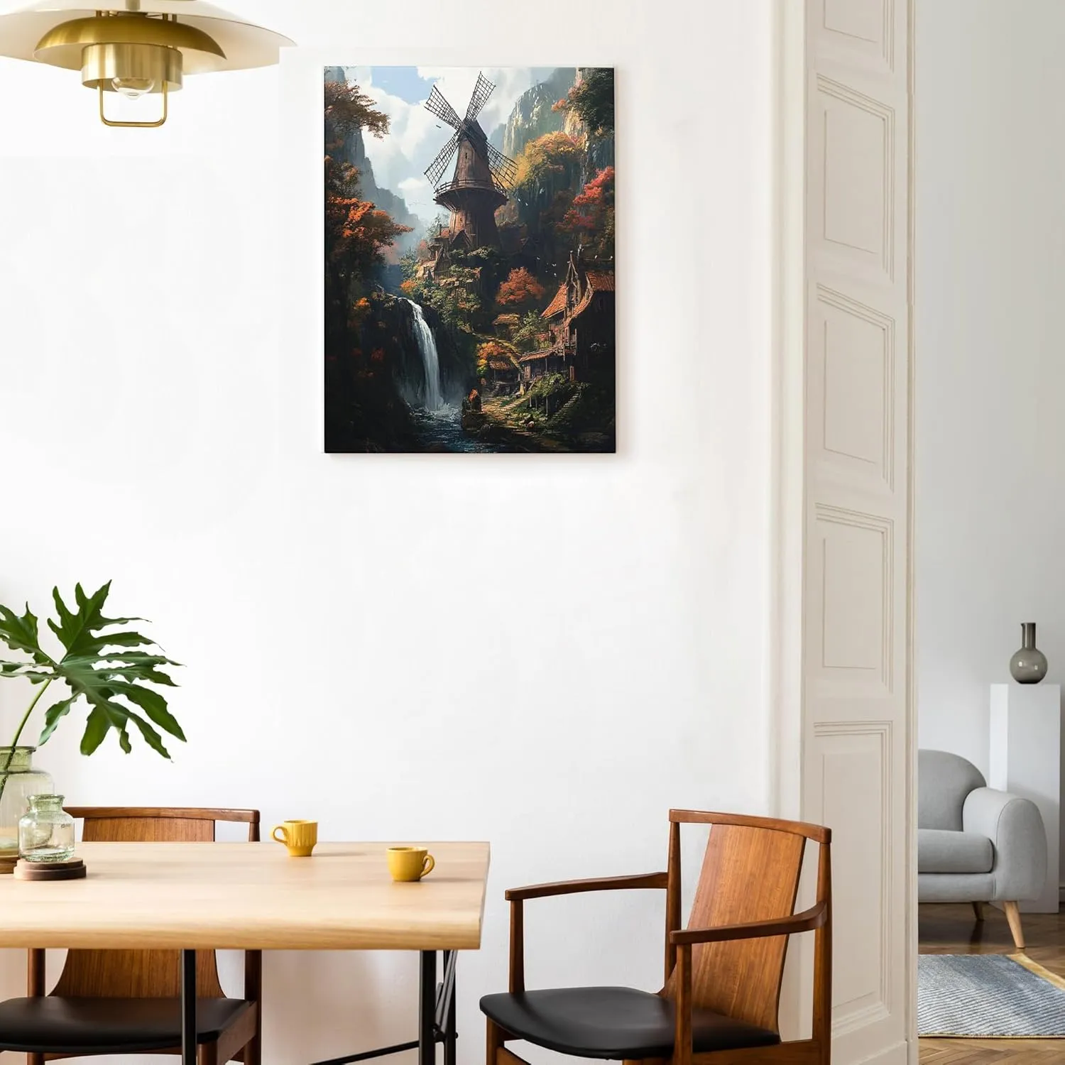 Nature Windmill Wall Art for Living Room Decor, 1 Piece Forest Mountain Landscape Canvas Prints Vertical Wall Art, Small Large Country Decorative Bathroom Dining Room Bedroom 8 * 12