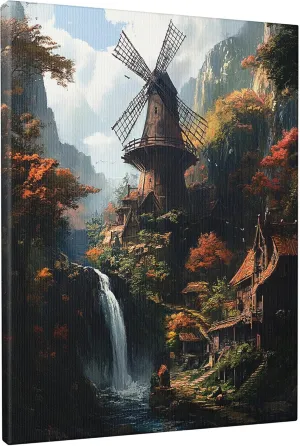 Nature Windmill Wall Art for Living Room Decor, 1 Piece Forest Mountain Landscape Canvas Prints Vertical Wall Art, Small Large Country Decorative Bathroom Dining Room Bedroom 8 * 12