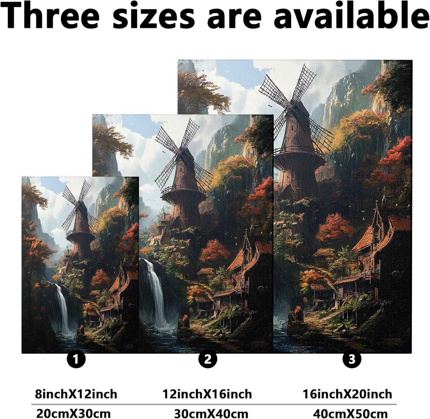 Nature Windmill Wall Art for Living Room Decor, 1 Piece Forest Mountain Landscape Canvas Prints Vertical Wall Art, Small Large Country Decorative Bathroom Dining Room Bedroom 8 * 12
