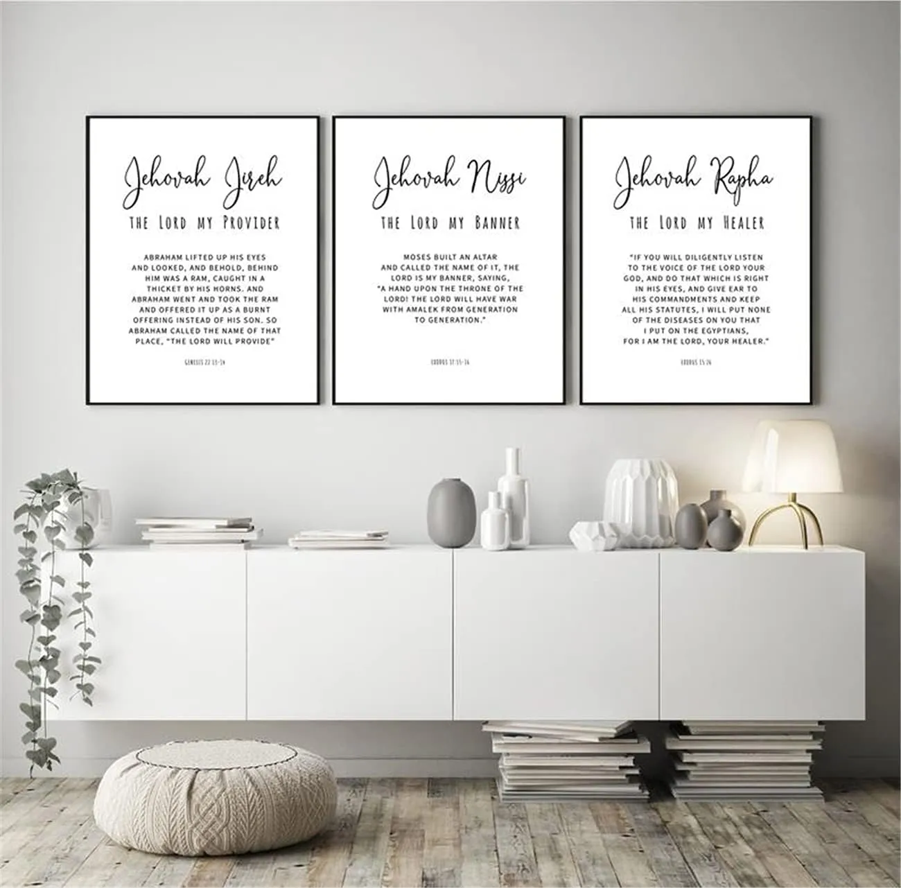 NATVVA Large Canvas 3 Pieces Names of God Poster Motivational Wall Art Jehovah Jireh Nissi Rapha Painting Pictures Gifts Artwork for Office Home Decor With Inner Frame