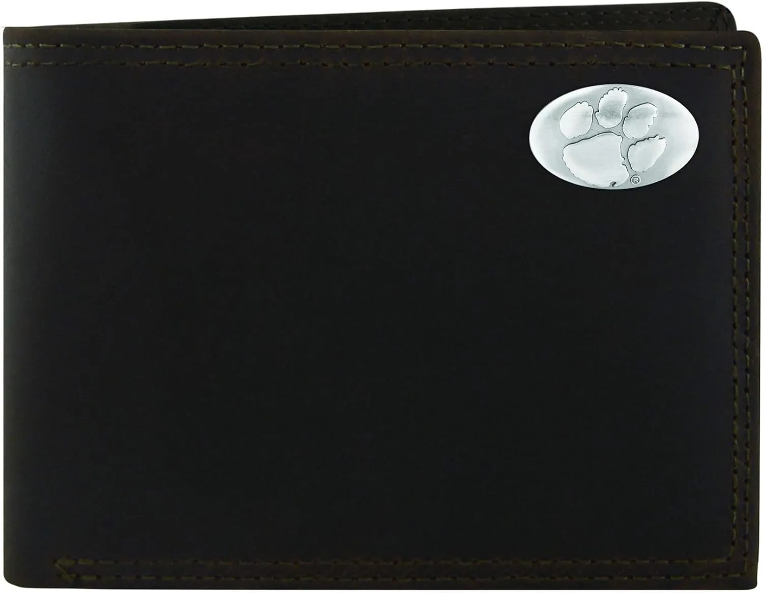 NCAA Clemson Tigers Light Brown Crazyhorse Leather Bifold Concho Wallet, One Size