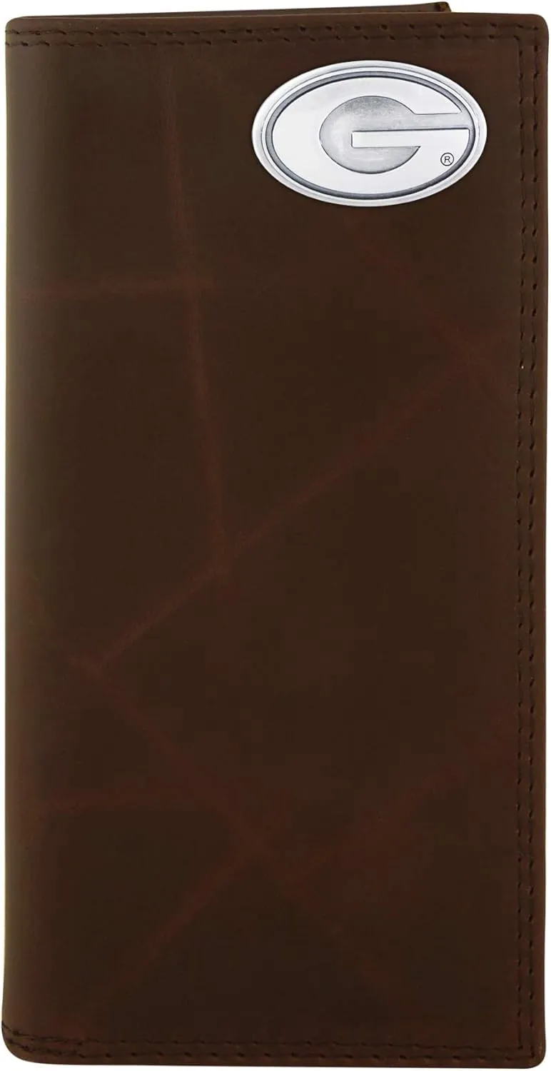 NCAA Georgia Bulldogs Brown Wrinkle Leather Roper Concho Wallet, One Size