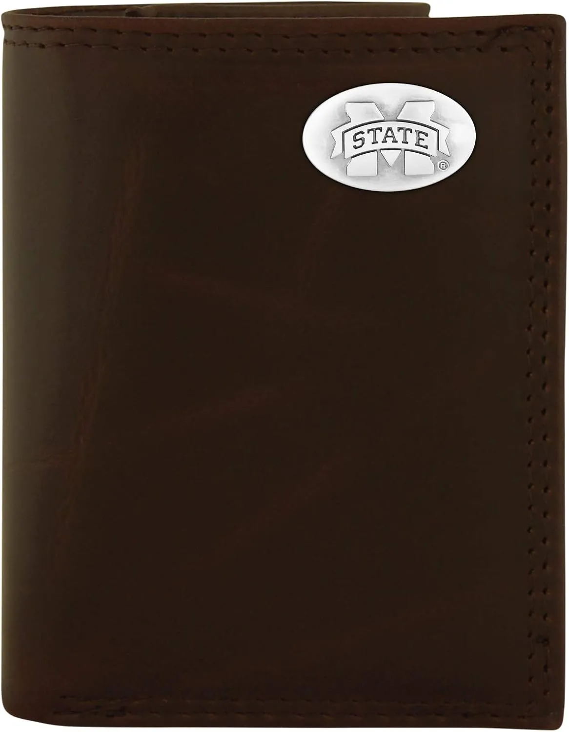 NCAA Mississippi State Bulldogs Zep-Pro Wrinkle Leather Trifold Concho Wallet, Brown