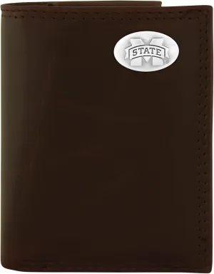 NCAA Mississippi State Bulldogs Zep-Pro Wrinkle Leather Trifold Concho Wallet, Brown