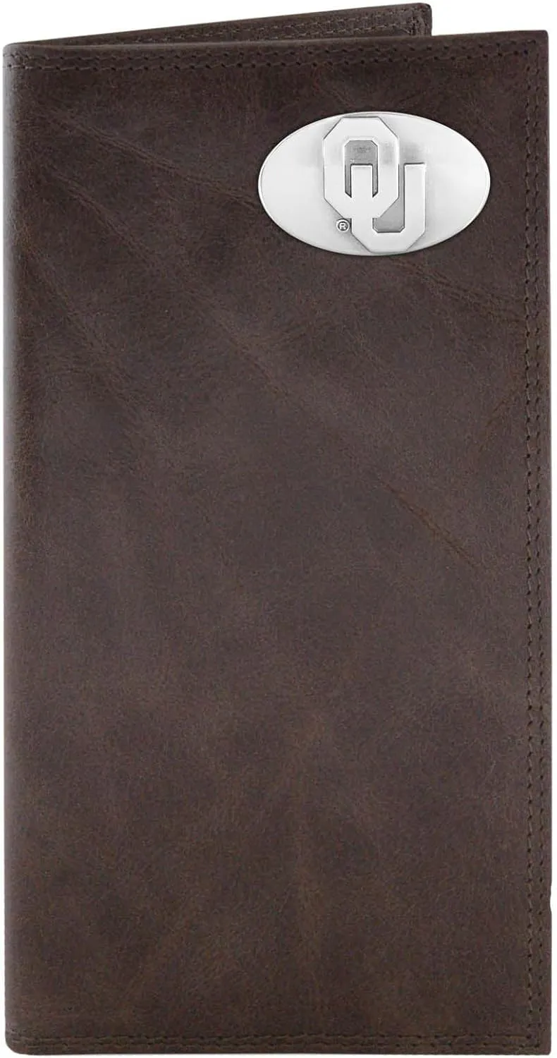 NCAA Oklahoma Sooners Brown Wrinkle Leather Roper Concho Wallet, One Size