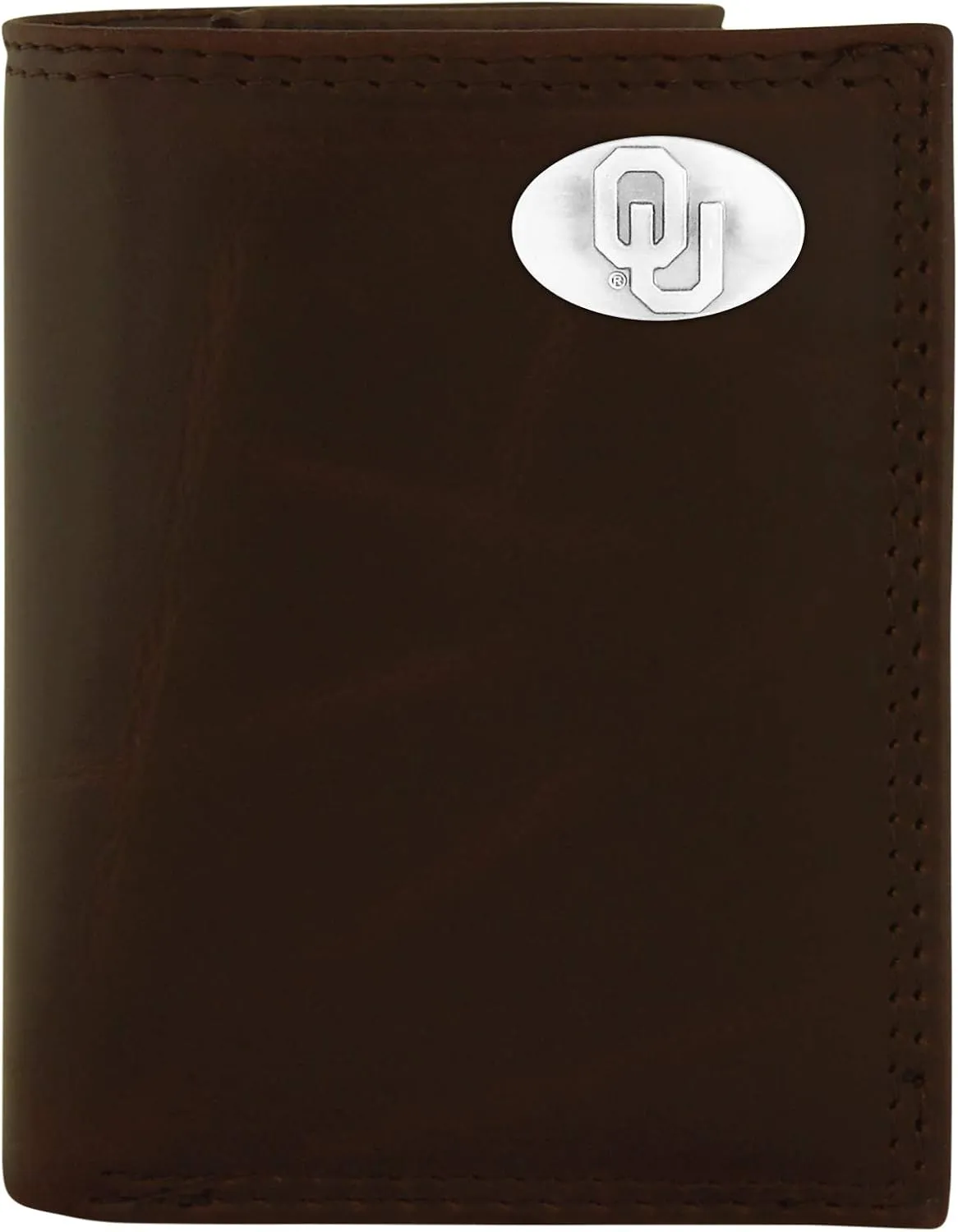 NCAA Oklahoma Sooners Brown Wrinkle Leather Trifold Concho Wallet, One Size