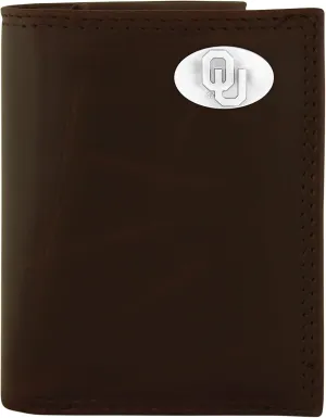NCAA Oklahoma Sooners Brown Wrinkle Leather Trifold Concho Wallet, One Size