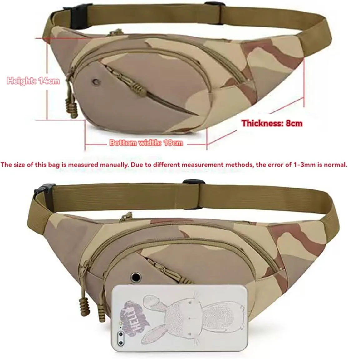 NCDUANSAN Men's running multifunctional wear-resistant waist bag, casual chest bag, large capacity, camouflage sports bag (camouflage green)