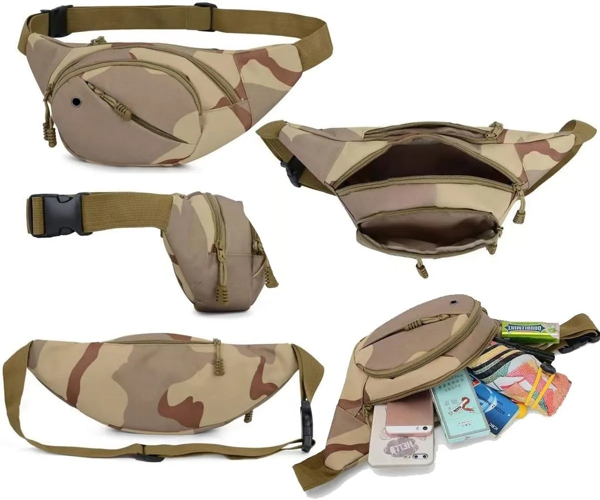 NCDUANSAN Men's running multifunctional wear-resistant waist bag, casual chest bag, large capacity, camouflage sports bag (camouflage green)