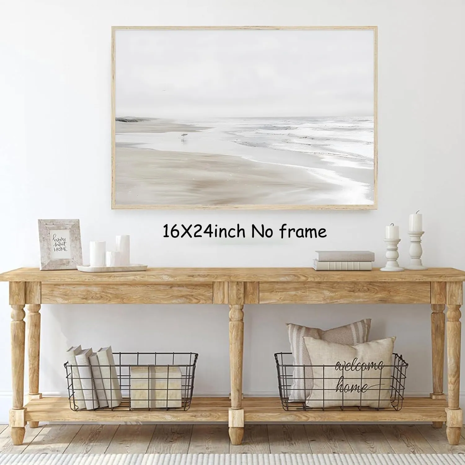 Neutral Landscape Painting Vintage Seascape Canvas Wall Art Beach Artwork Boho Posters Coastal Wall Art Painting Print for Livingroom 24x16inch No Frame