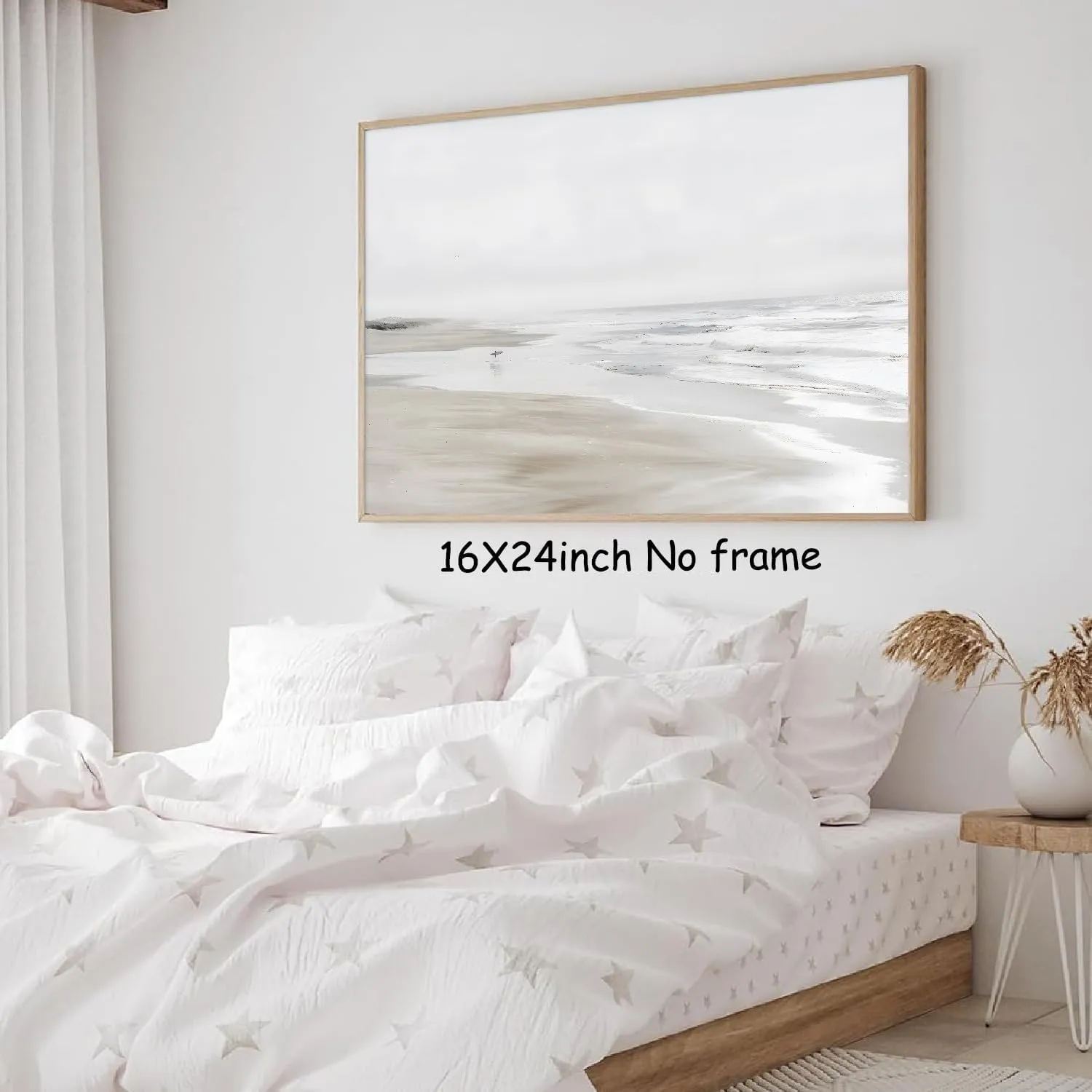 Neutral Landscape Painting Vintage Seascape Canvas Wall Art Beach Artwork Boho Posters Coastal Wall Art Painting Print for Livingroom 24x16inch No Frame