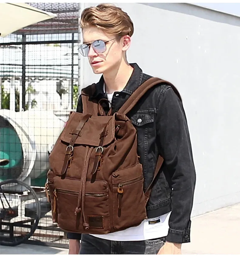 NEW Men's Retro Canvas Travel Bags Large Capacity School Bag for 14 Inches Laptop Fashion Vintage Commuting Backpack for Men