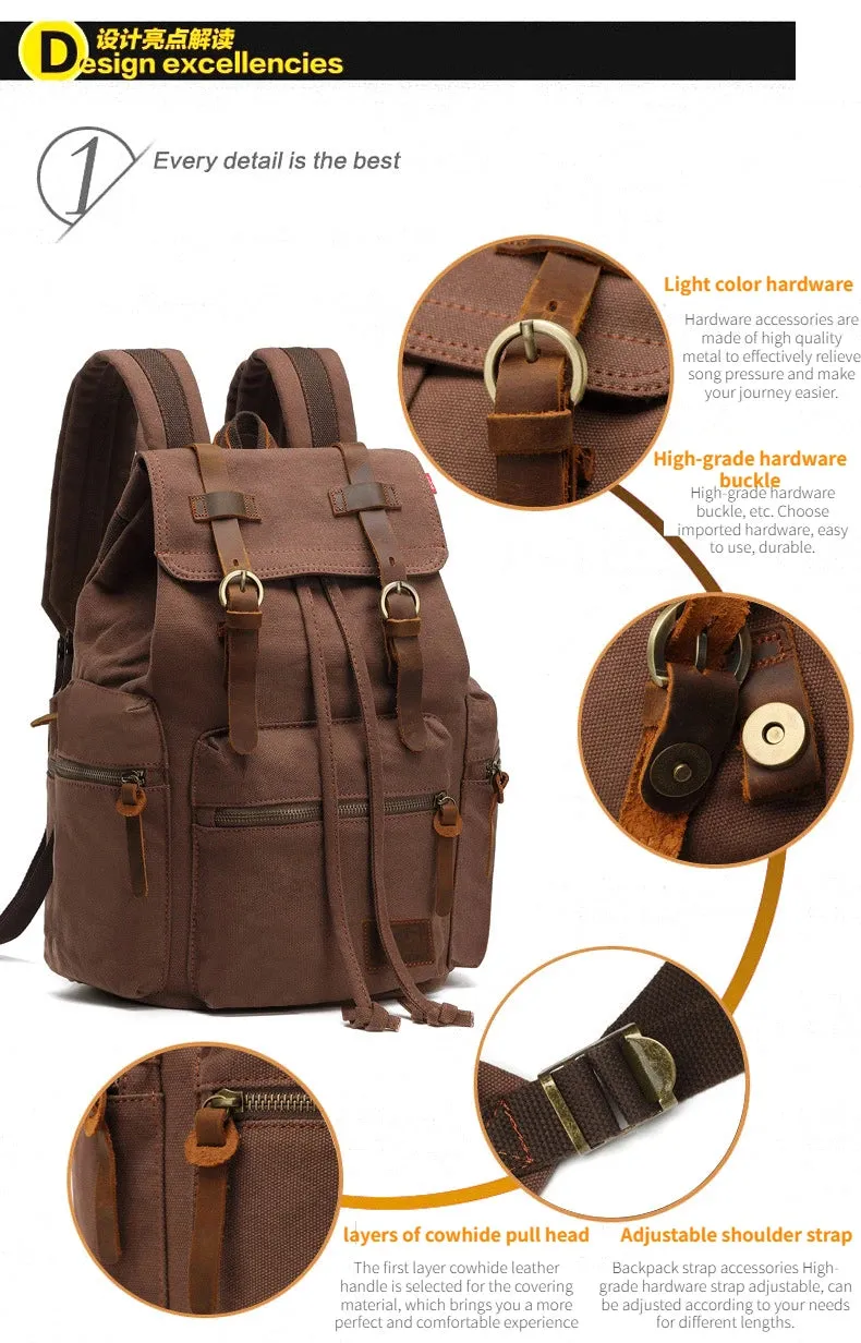 NEW Men's Retro Canvas Travel Bags Large Capacity School Bag for 14 Inches Laptop Fashion Vintage Commuting Backpack for Men