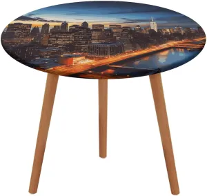 New York City Scenery Printed Round Tablecloth, Elastic Edge, Waterproof Oxford Cloth Table Cover Suitable for All Kinds of Round Tables