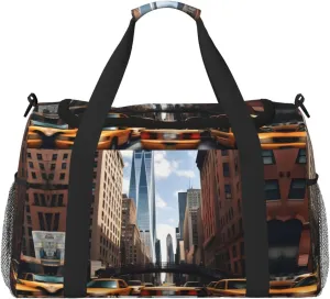 new york print Large Canvas Travel Duffel Bag Weekender Bags for Women Overnight Bag Carry On Tote Bag