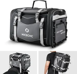 NICECNC Motorcycle Luggage Rack Bags 53L Expandable Motorcycle Rear Seat Bag, Universal Motorcycle Tail Bag Motorcycle Helmet Travel Storage bag with Separate Shoe Compartment, 6 straps (Gray)