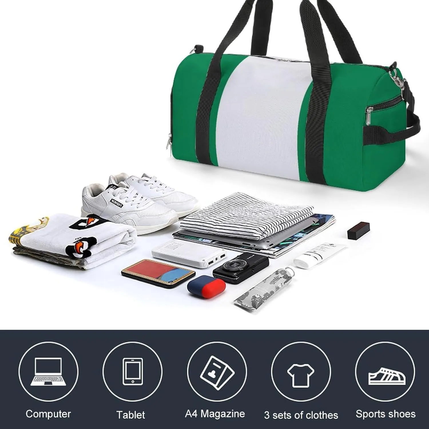 Nigeria Flag Duffel Bag for Men Women with Shoe Compartment Carry On Tote