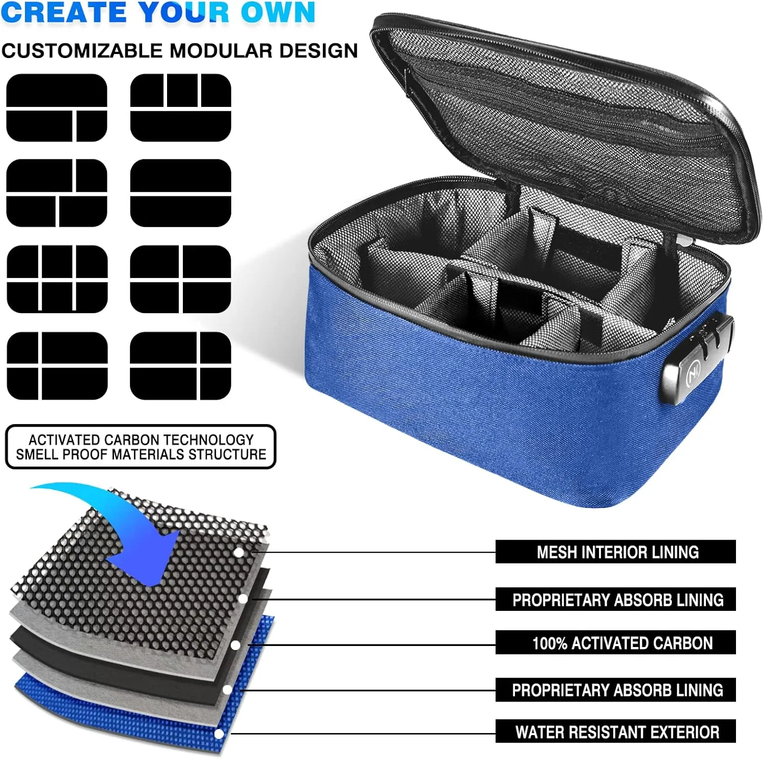 NKTOLEE Smell Proof Bag, Smell Proof Stash Box - Smell Proof Bag with Combination Lock - Personal Organizer Case Container - Blue Smell Proof Bag, OXFORD CLOTH 02