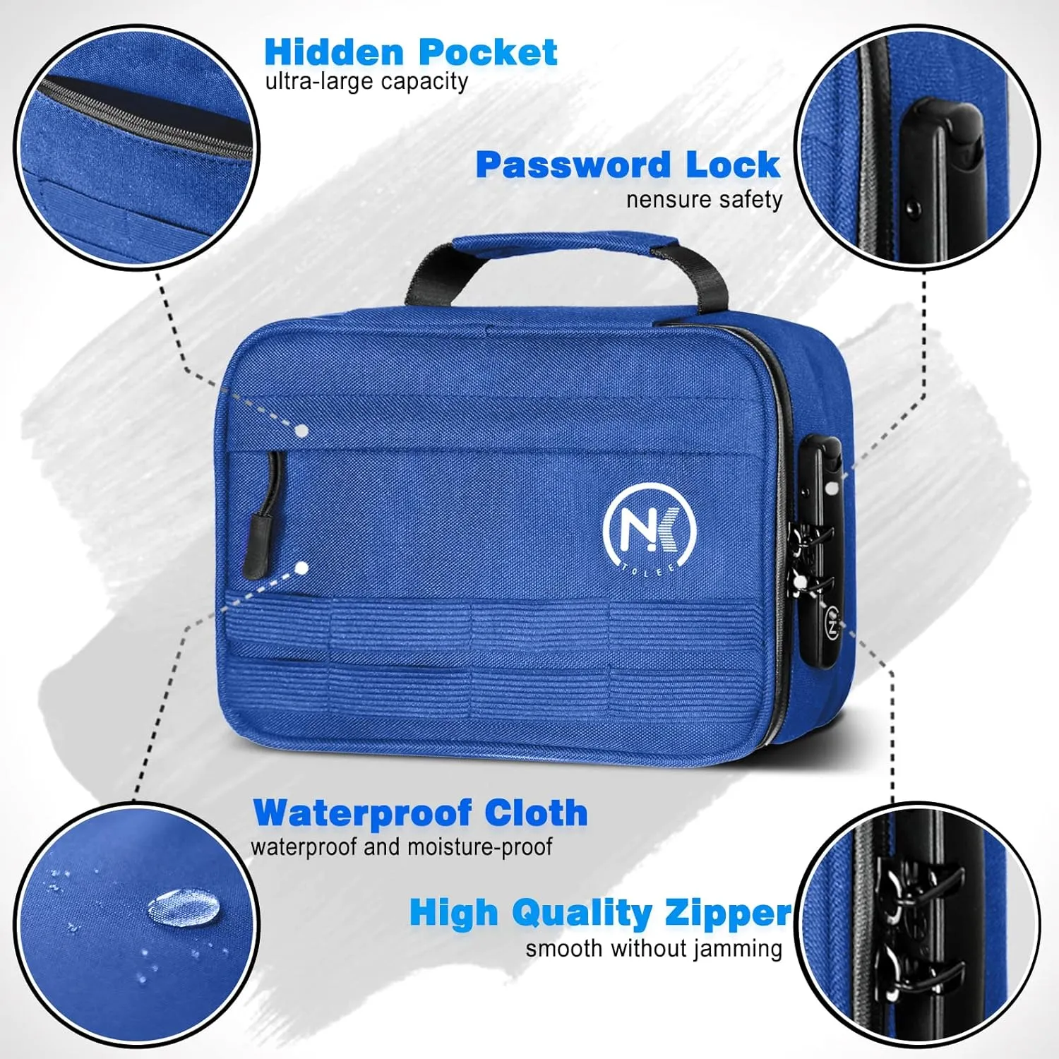 NKTOLEE Smell Proof Bag, Smell Proof Stash Box - Smell Proof Bag with Combination Lock - Personal Organizer Case Container - Blue Smell Proof Bag, OXFORD CLOTH 02