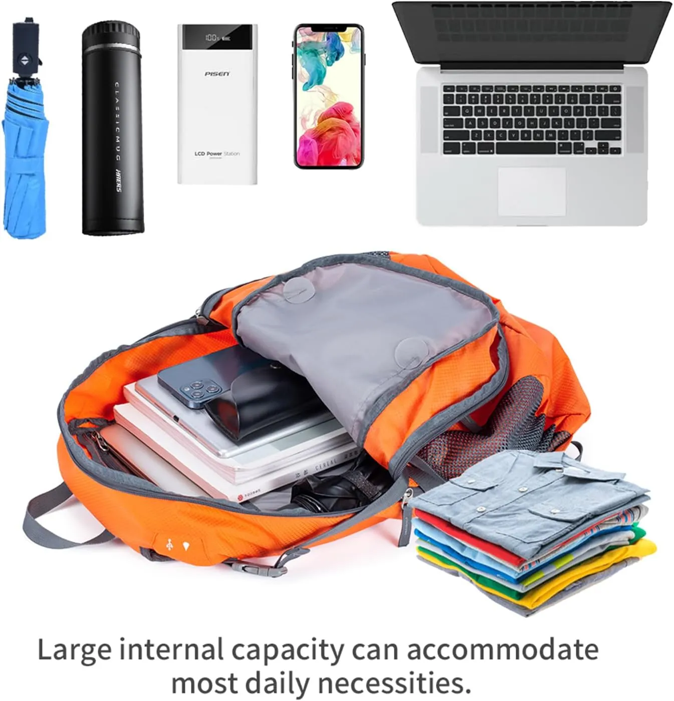 NODLAND Light Weight Packable Backpack for Travel Hiking 45L Foldable Water-Resistant Daypack Hydration Rucksack