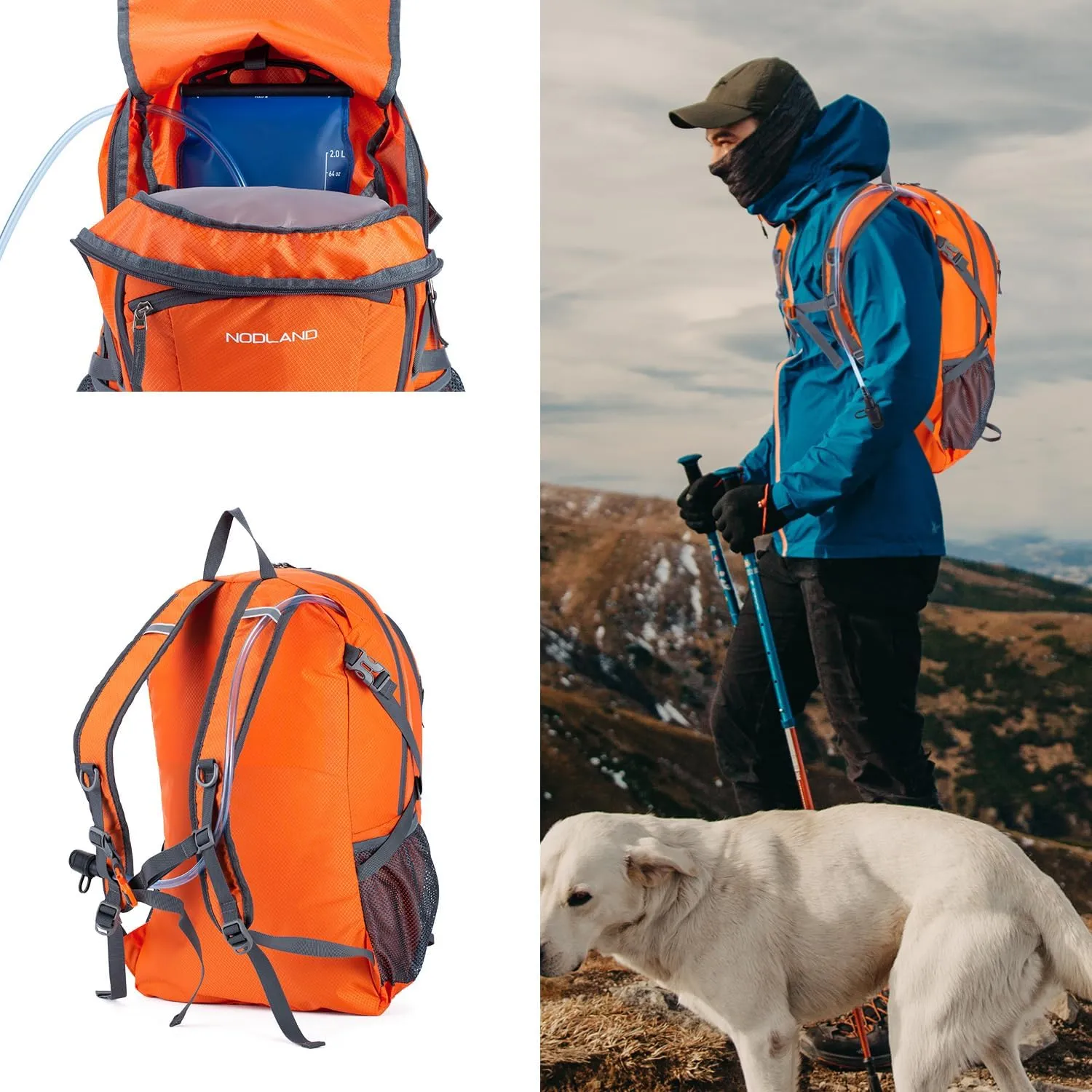 NODLAND Light Weight Packable Backpack for Travel Hiking 45L Foldable Water-Resistant Daypack Hydration Rucksack