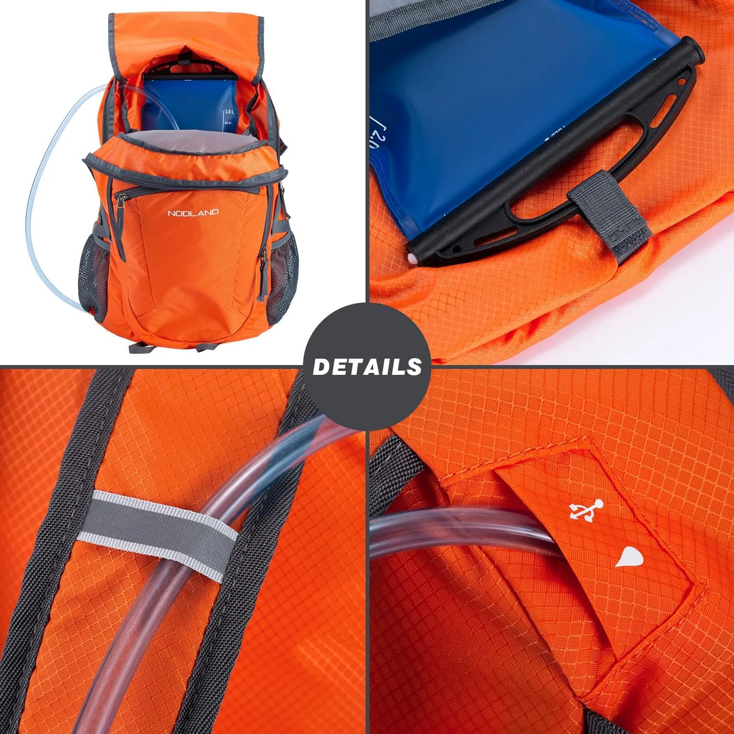 NODLAND Light Weight Packable Backpack for Travel Hiking 45L Foldable Water-Resistant Daypack Hydration Rucksack