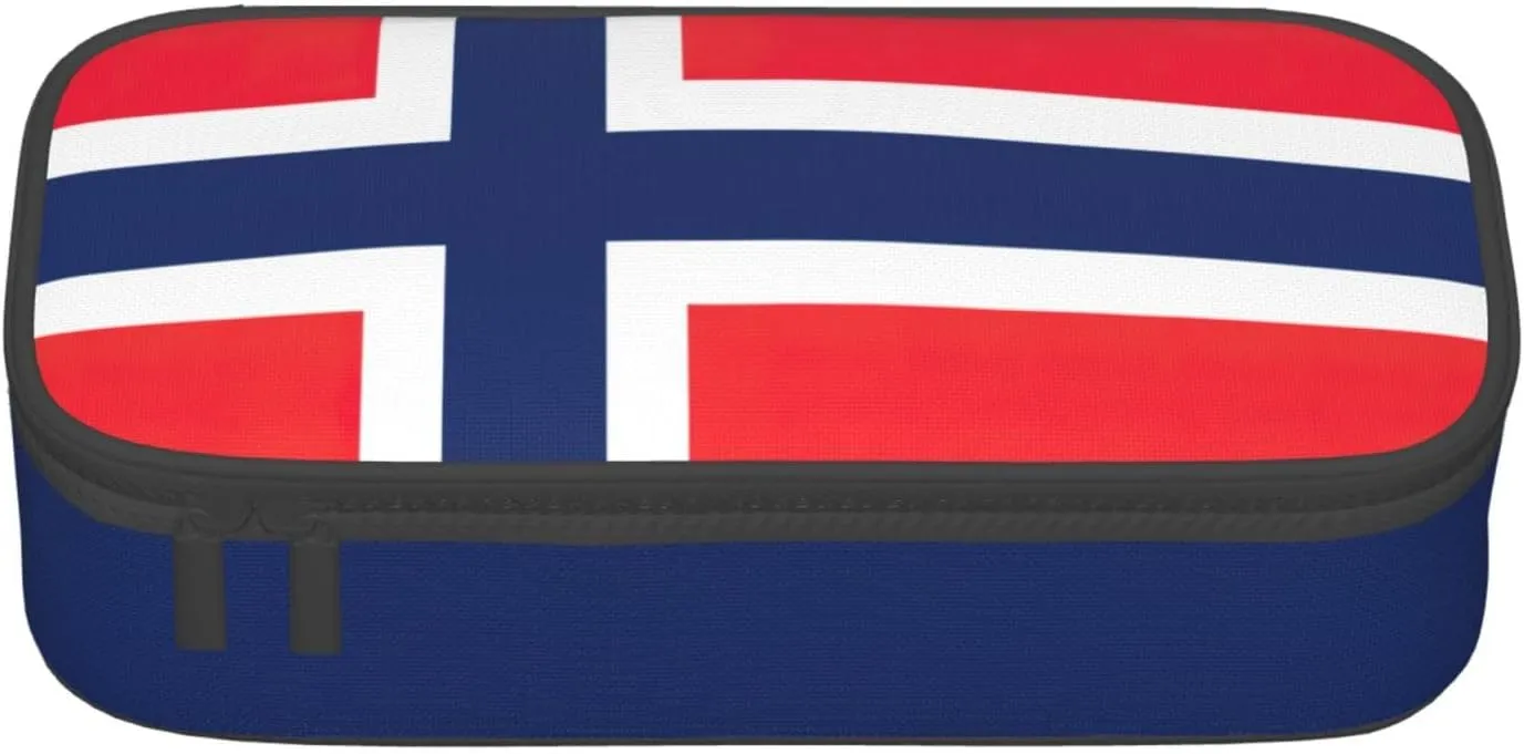 Norwegian flag Print Functional Storage Bag with Compartments 8.3 x 2 x 3.7 Inches for Office Travel